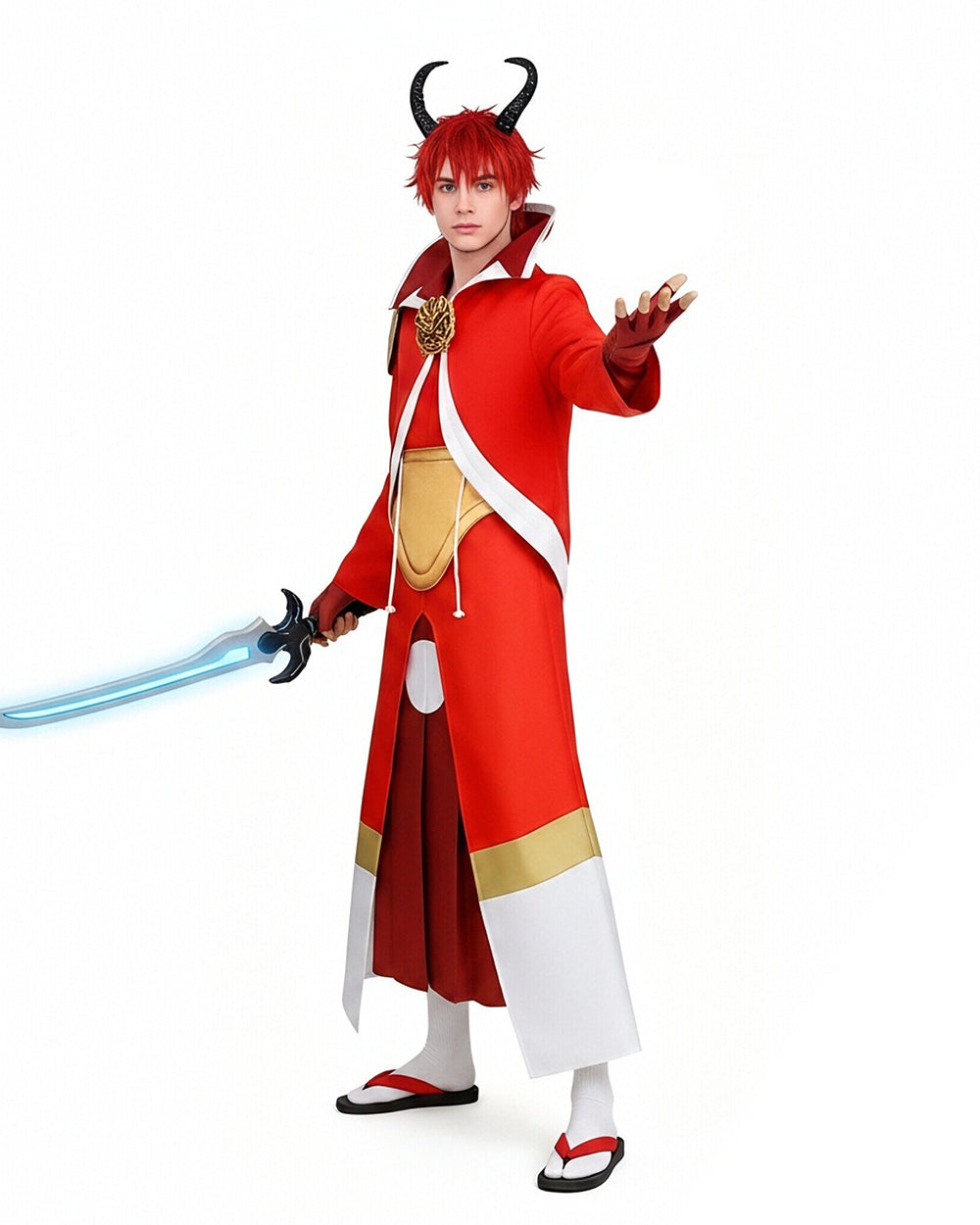 Men's TenSura Movie Benimaru Costume Red Tunic Skirt Suit for Cosplay Themed Party