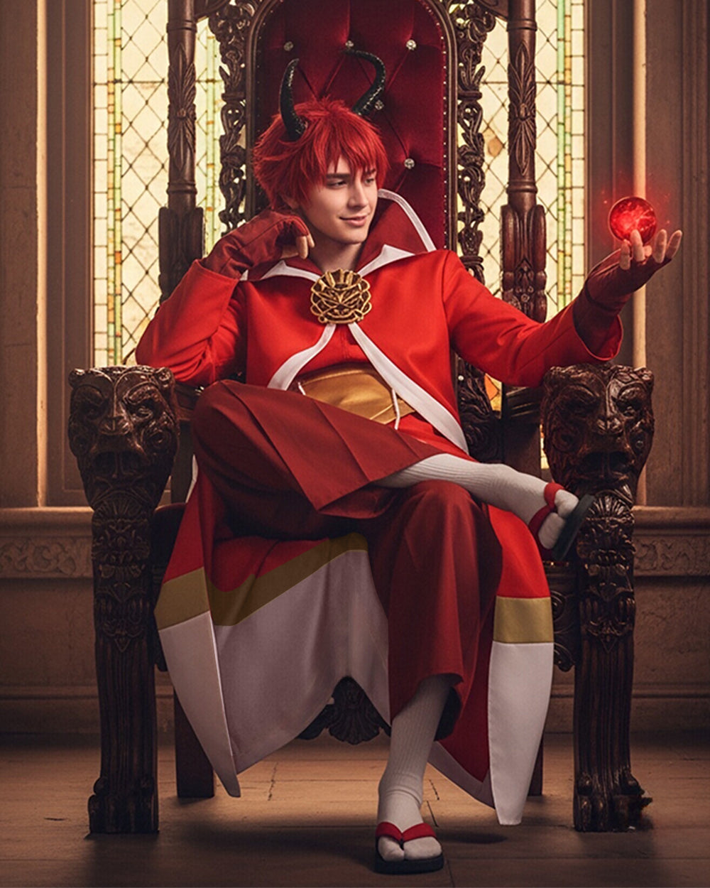 Men's TenSura Movie Benimaru Costume Red Tunic Skirt Suit for Cosplay Themed Party