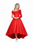 Girls Miranda Off Shoulder Formal Dress Red High Low Gown for Cosplay Birthday and Special Occasions