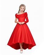 Girls Miranda Off Shoulder Formal Dress Red High Low Gown for Cosplay Birthday and Special Occasions