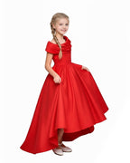 Girls Miranda Off Shoulder Formal Dress Red High Low Gown for Cosplay Birthday and Special Occasions