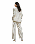 Women‘s Andy White Professional Suit Satin Texture Blazer Wide Leg Pants Belt and Shirt 4pcs Set for Themed Events