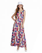 Women's Andy Inspired Mondrian Maxi Dress Sleeveless Color Block Dress with Matching Hat for Daily Wear Summer Vacation
