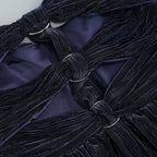 Women's Emily Navy Blue Pleated Maxi Dress with Cut-out Waist and High Slit for Elegant Evening Parties and Formal Galas