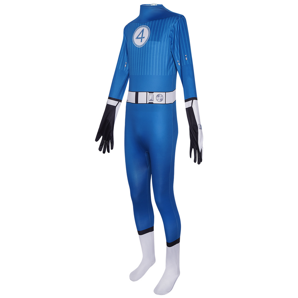 Mr Fantastic Costume Earth's Smartest Man Blue Jumpsuit Hero Suit for Kids Adults Cosplay