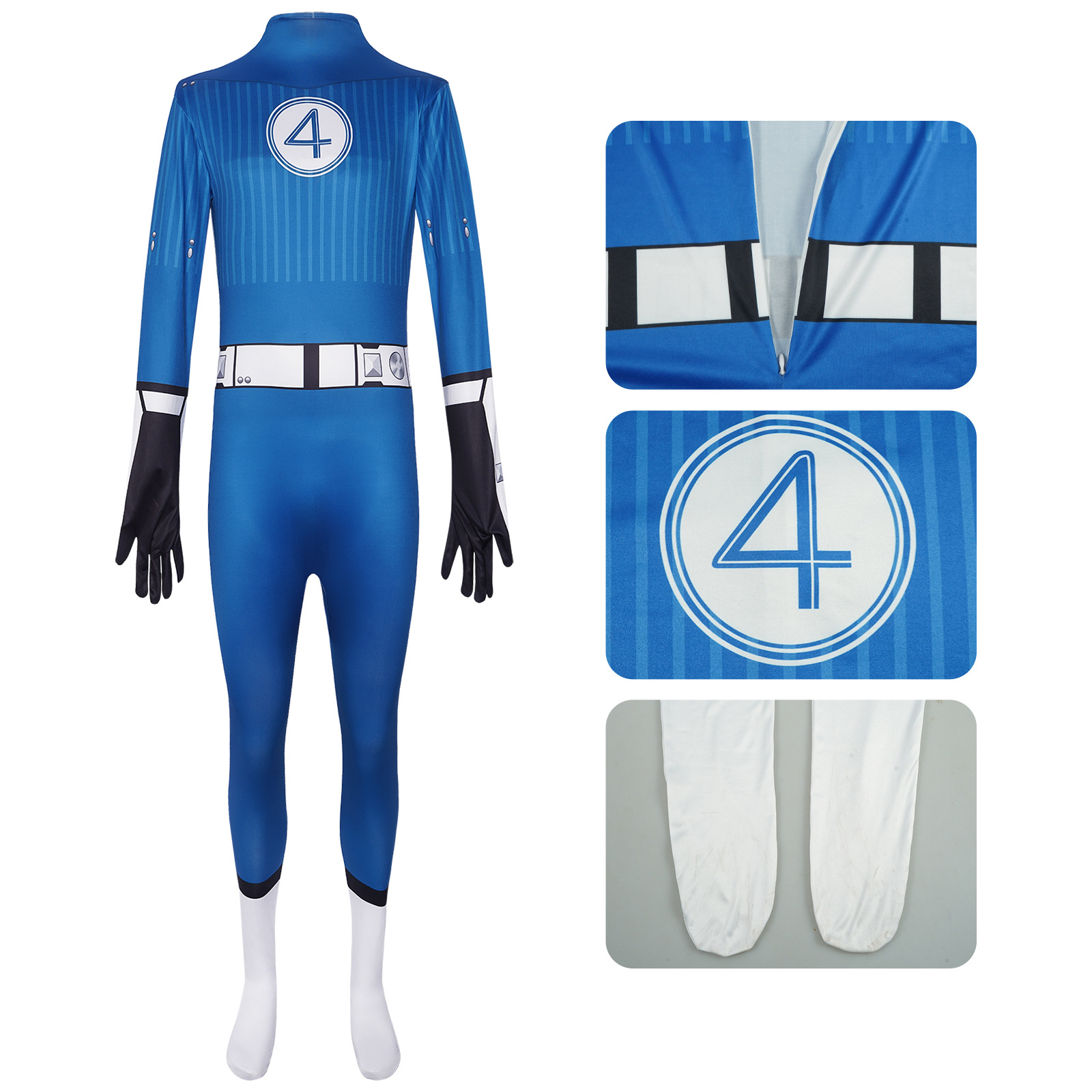 Mr Fantastic Costume Earth's Smartest Man Blue Jumpsuit Hero Suit for Kids Adults Cosplay