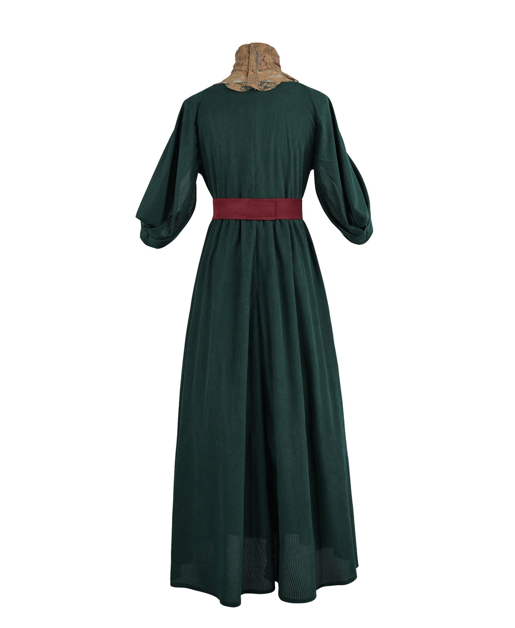 Women Ancient Greek Queen Dress Dark Green Flowing Toga Gown with Lace Collar and Belt for Halloween Cosplay
