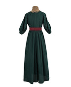 Women Ancient Greek Queen Dress Dark Green Flowing Toga Gown with Lace Collar and Belt for Halloween Cosplay