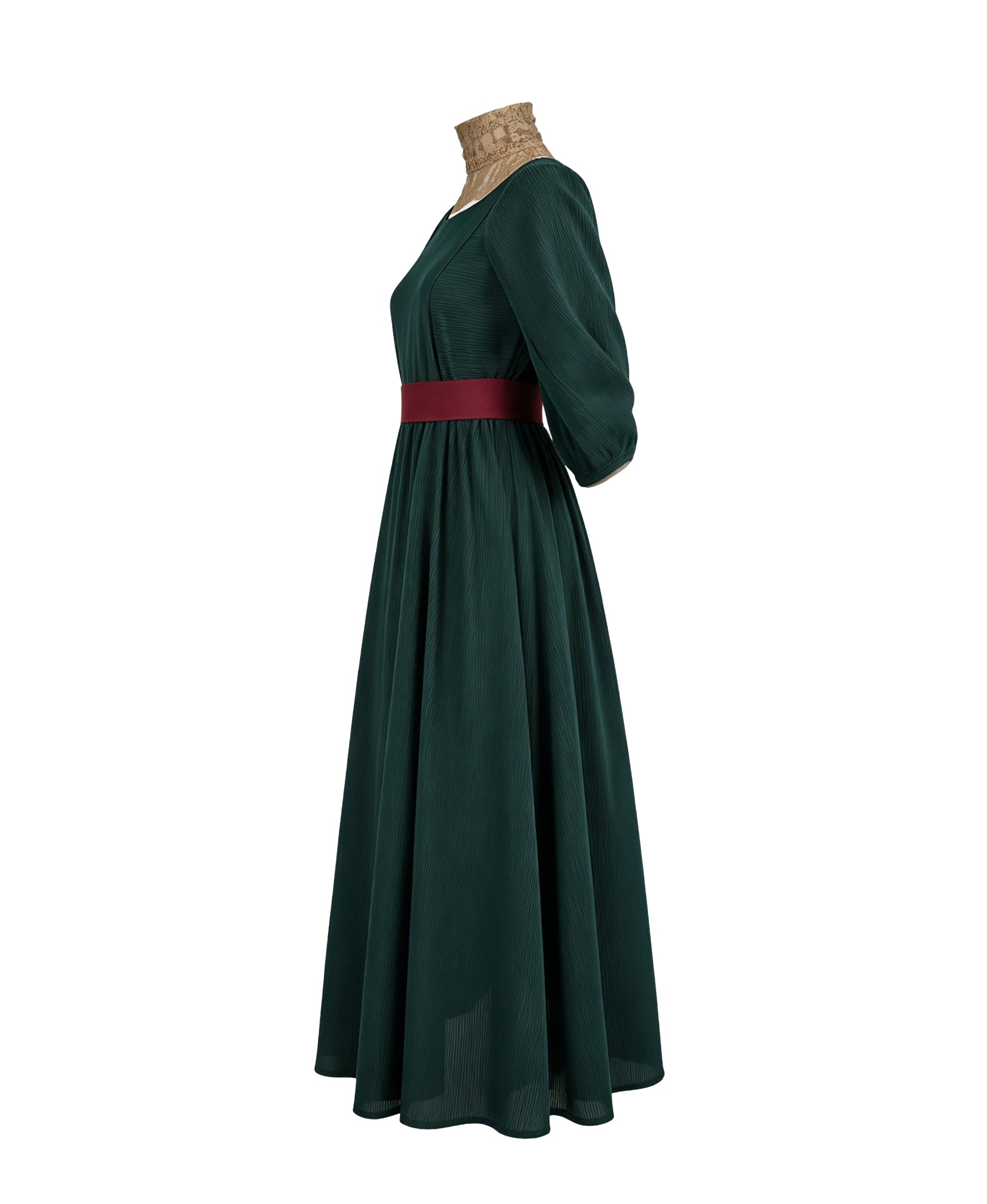 Women Ancient Greek Queen Dress Dark Green Flowing Toga Gown with Lace Collar and Belt for Halloween Cosplay