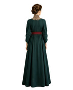 Women Ancient Greek Queen Dress Dark Green Flowing Toga Gown with Lace Collar and Belt for Halloween Cosplay