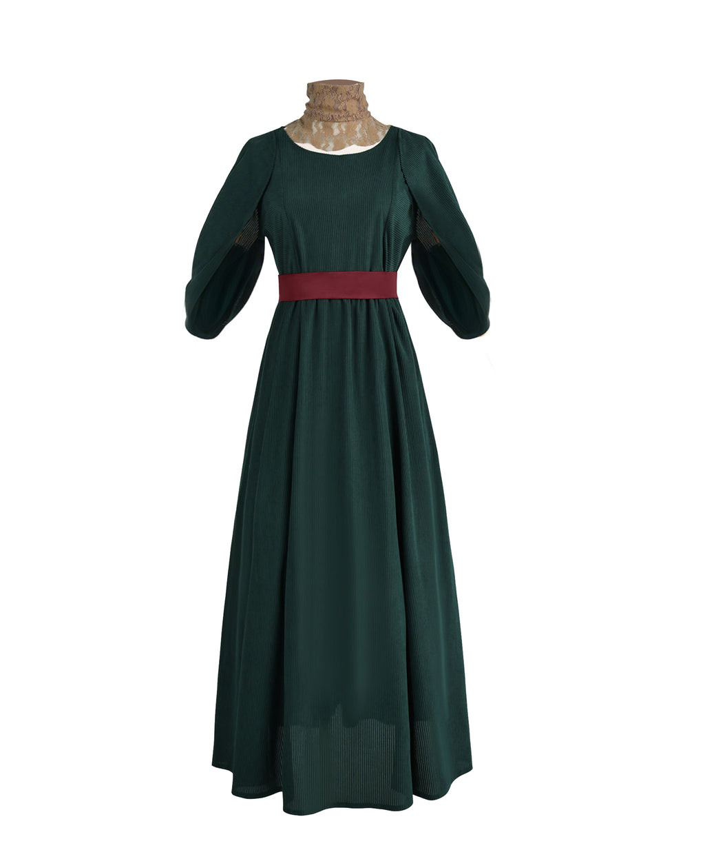 Women Ancient Greek Queen Dress Dark Green Flowing Toga Gown with Lace Collar and Belt for Halloween Cosplay