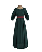 Women Ancient Greek Queen Dress Dark Green Flowing Toga Gown with Lace Collar and Belt for Halloween Cosplay