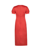 Bride Red Satin Dress with Puff Sleeves Vintage Midi Dress for Cosplay
