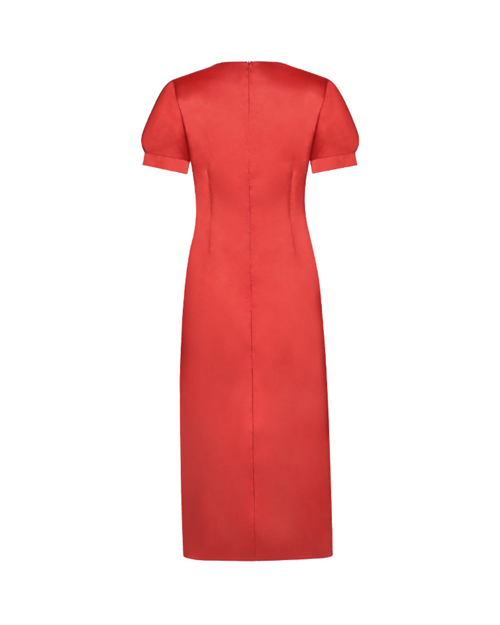 Bride Red Satin Dress with Puff Sleeves Vintage Midi Dress for Cosplay