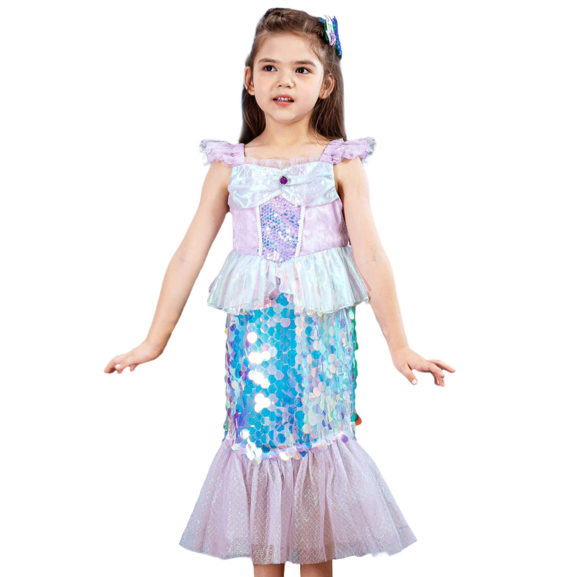 Kids Sequins Mermaid Dress Sea Princess Ariel Cosplay Costume Beach Vacation Dress Up