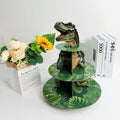 Three-tier Dino Cupcake Stand Jungle Themed Paper Dessert Tower for Dino Party Decorations