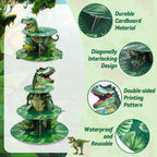 Three-tier Dino Cupcake Stand Jungle Themed Paper Dessert Tower for Dino Party Decorations