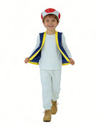 Mushroom Costume Blue Open-front Vest with White Pants and Plush Hat for Cosplay Party