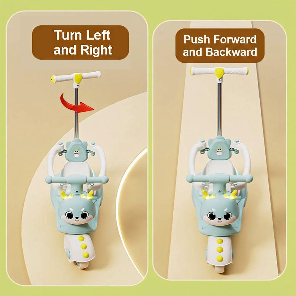 Cute 3-IN-1 Ride on Car Cartoon Baby's Push Car with Detachable Handle and Guardrail