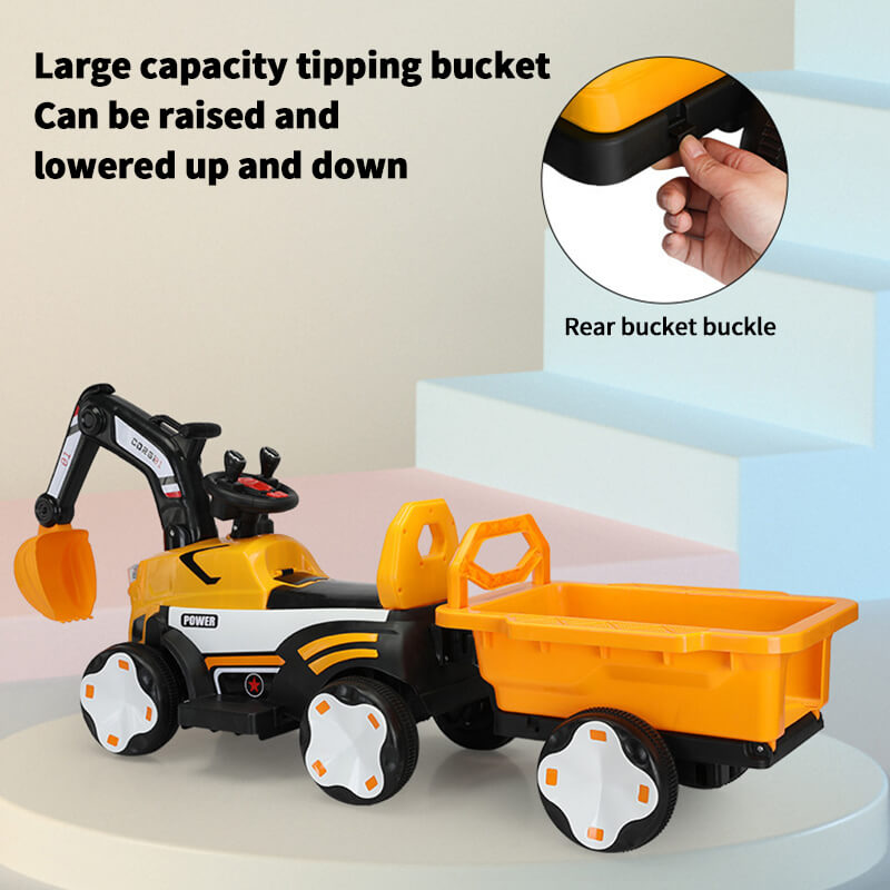 Toddler 6V Digger with Liftable Wagon Electric Excavator Outdoors Ride On Toy
