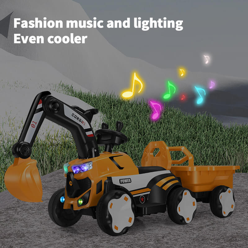 Toddler 6V Digger with Liftable Wagon Electric Excavator Outdoors Ride On Toy