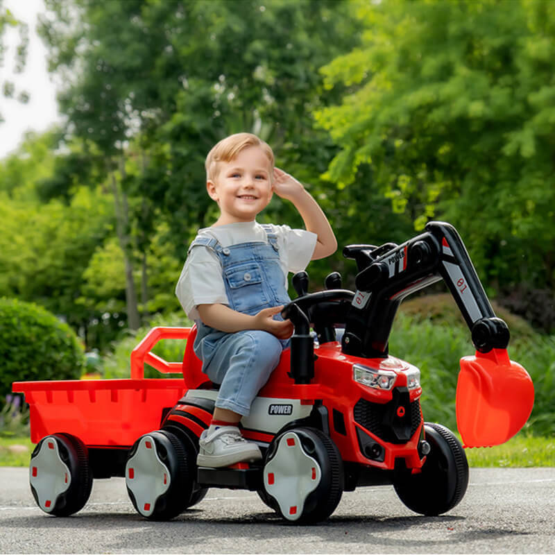 Toddler 6V Digger with Liftable Wagon Electric Excavator Outdoors Ride On Toy