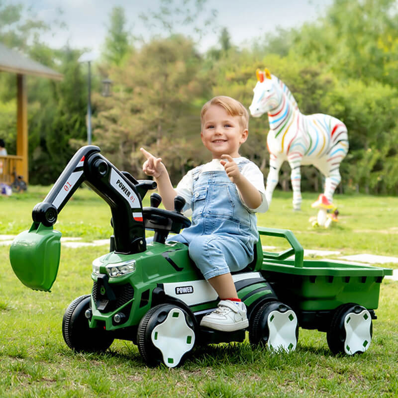 Toddler 6V Digger with Liftable Wagon Electric Excavator Outdoors Ride On Toy