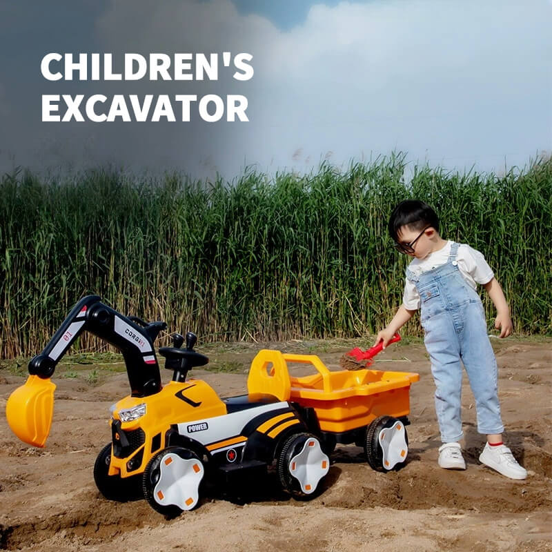 Toddler 6V Digger with Liftable Wagon Electric Excavator Outdoors Ride On Toy