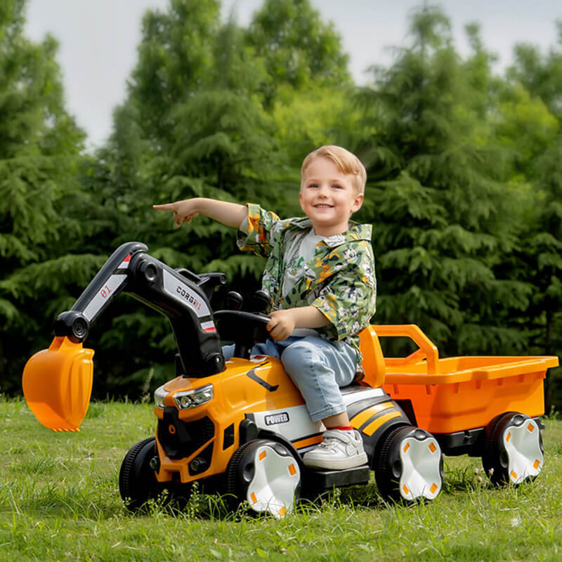 Toddler 6V Digger with Liftable Wagon Electric Excavator Outdoors Ride On Toy