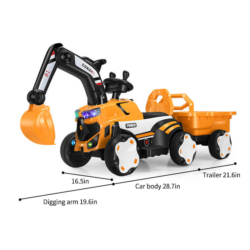 Toddler 6V Digger with Liftable Wagon Electric Excavator Outdoors Ride On Toy