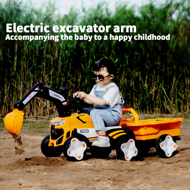 Toddler 6V Digger with Liftable Wagon Electric Excavator Outdoors Ride On Toy