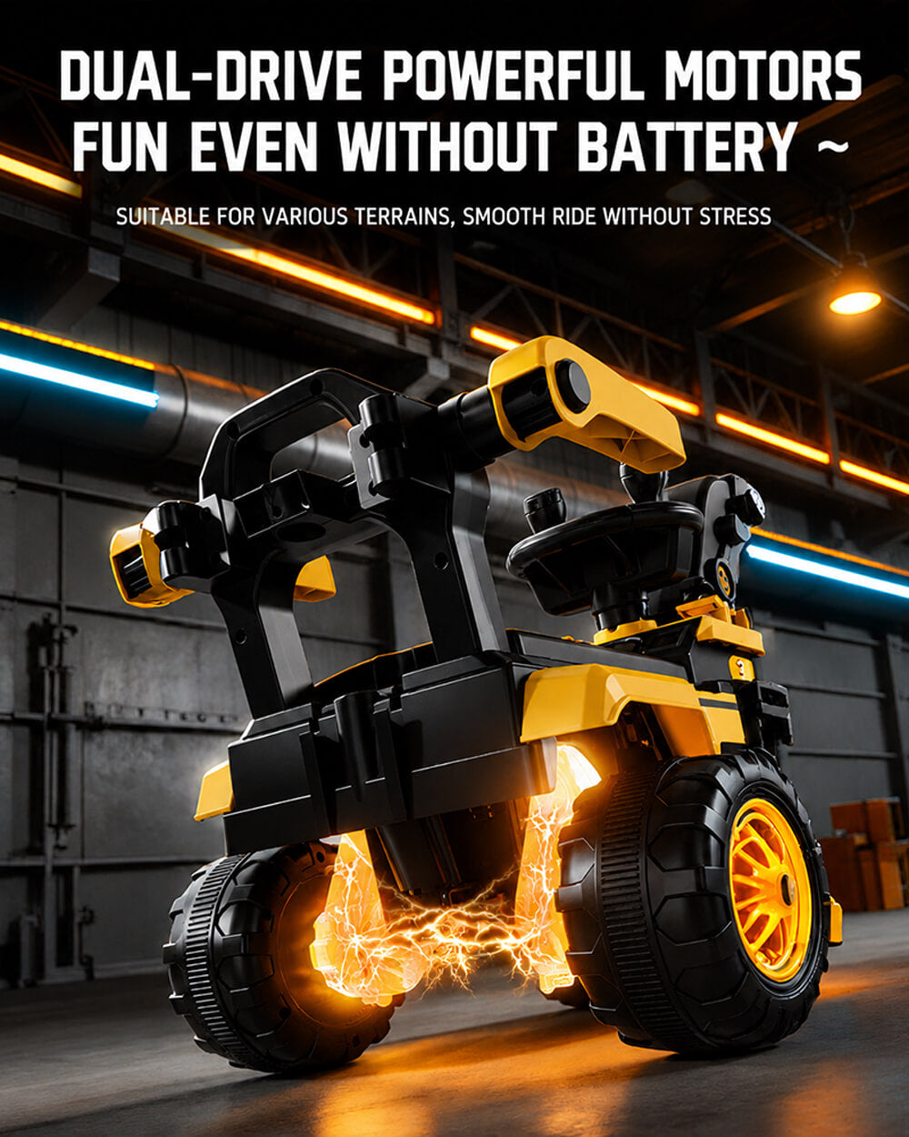 Toddler 6V Ride On Push Car 3-in-1 Electric Excavator with Detachable Push Handle and Safety Guardrail