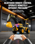 Toddler 6V Ride On Push Car 3-in-1 Electric Excavator with Detachable Push Handle and Safety Guardrail