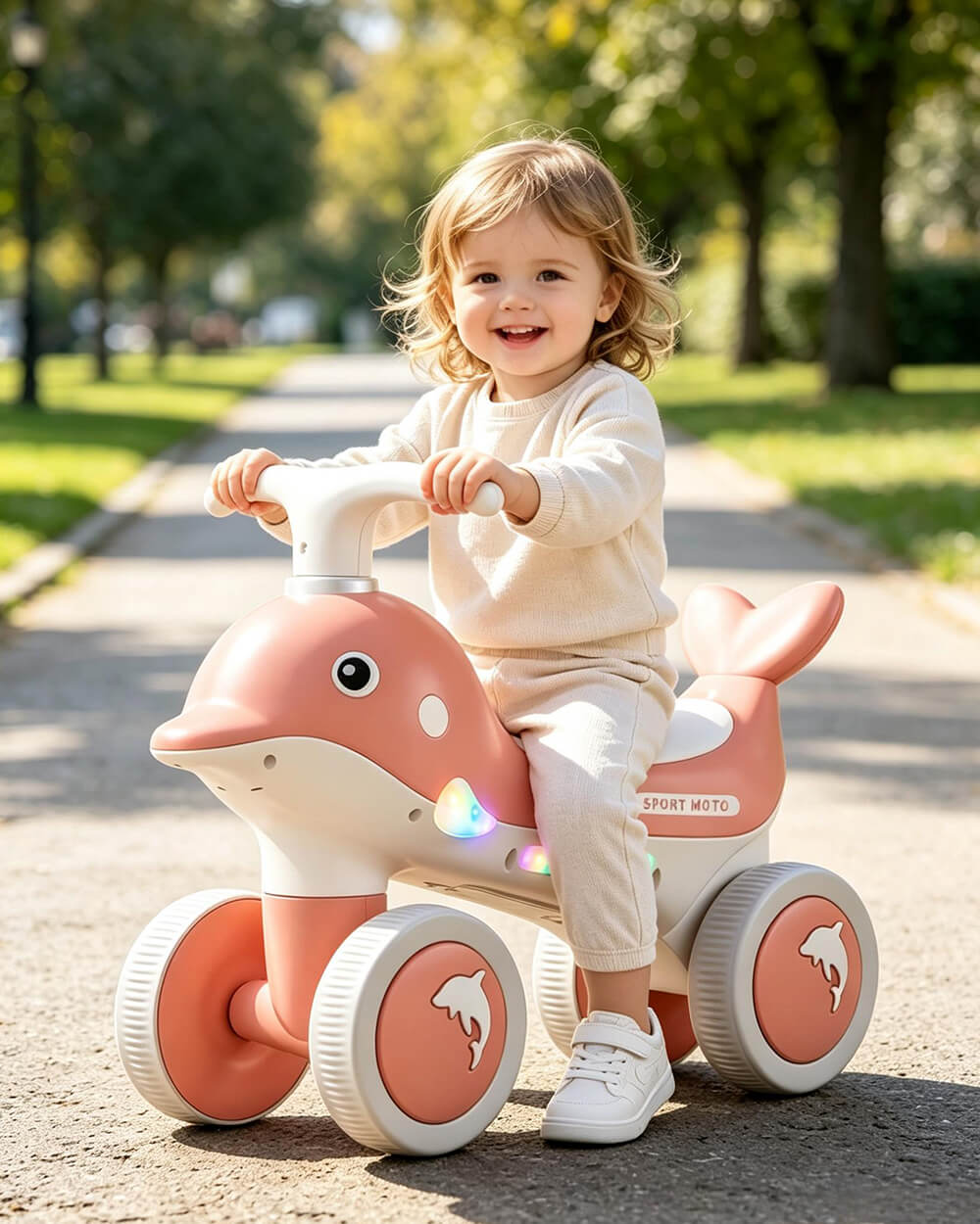 Toddler Balance Bike with Light and Music 4 Wheel Kids Sliding Car Ride On Toy for Indoor Outdoor Play