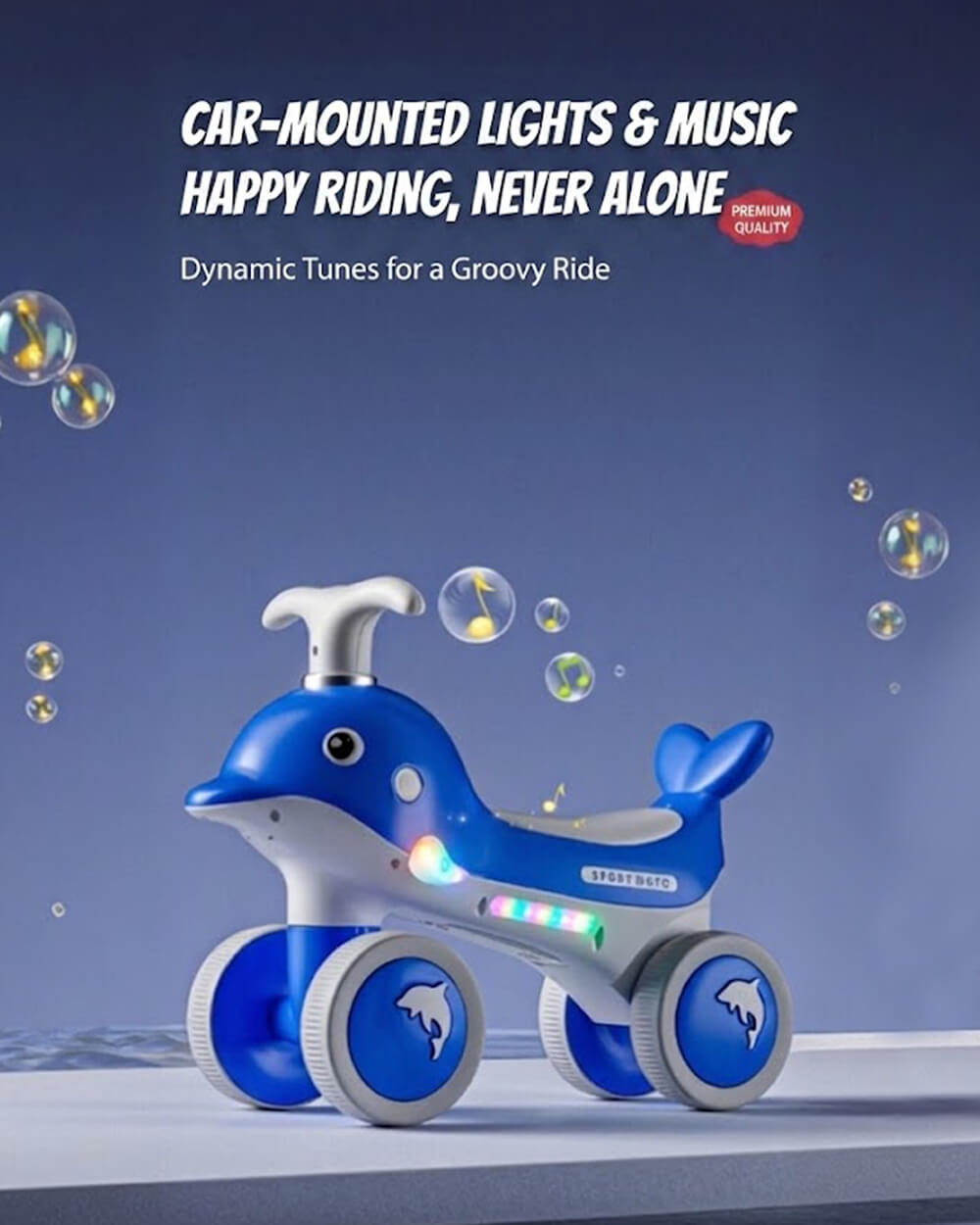 Toddler Balance Bike with Light and Music 4 Wheel Kids Sliding Car Ride On Toy for Indoor Outdoor Play
