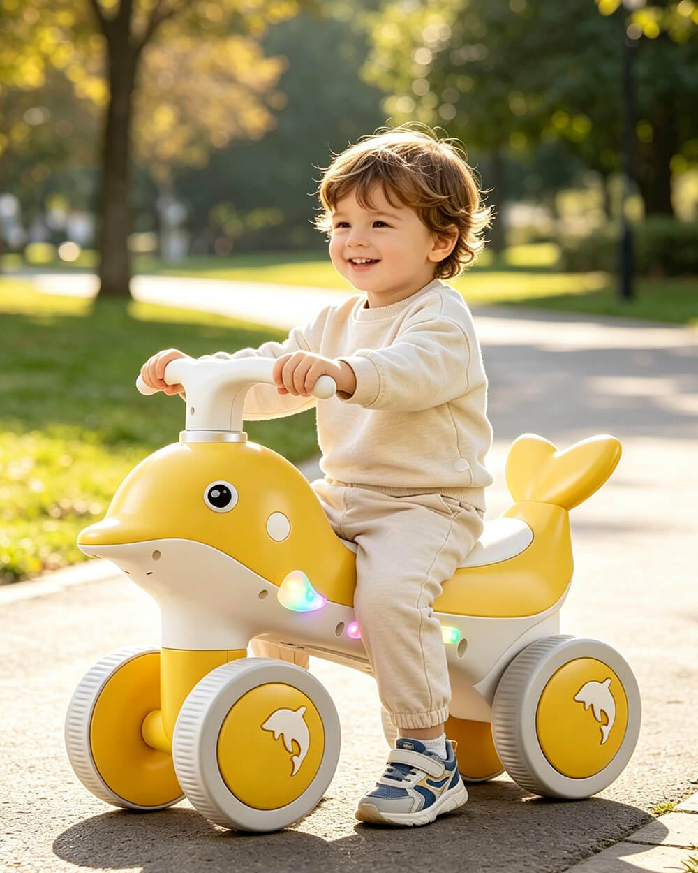 Toddler Balance Bike with Light and Music 4 Wheel Kids Sliding Car Ride On Toy for Indoor Outdoor Play