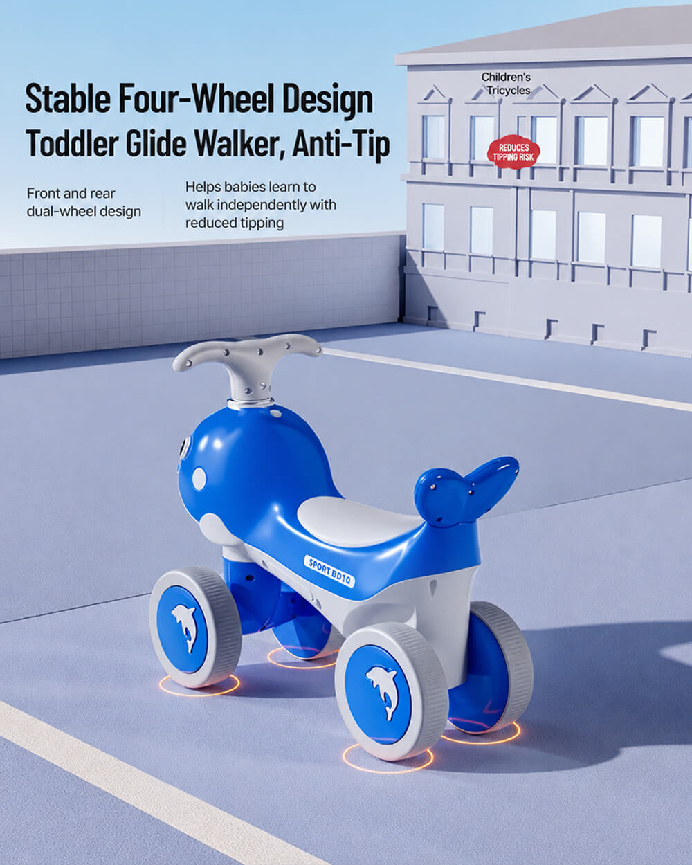 Toddler Balance Bike with Light and Music 4 Wheel Kids Sliding Car Ride On Toy for Indoor Outdoor Play
