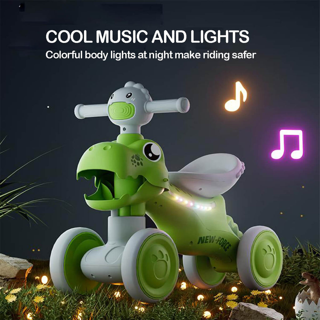 Balance Bike Toddler 4 Wheels Dinosaur Bike Cute Ride On Toys with Light and Music