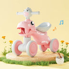 Balance Bike Toddler 4 Wheels Dinosaur Bike Cute Ride On Toys with Light and Music