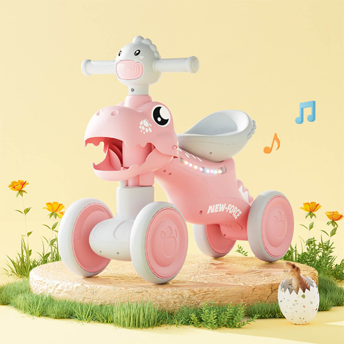 Balance Bike Toddler 4 Wheels Dinosaur Bike Cute Ride On Toys with Light and Music
