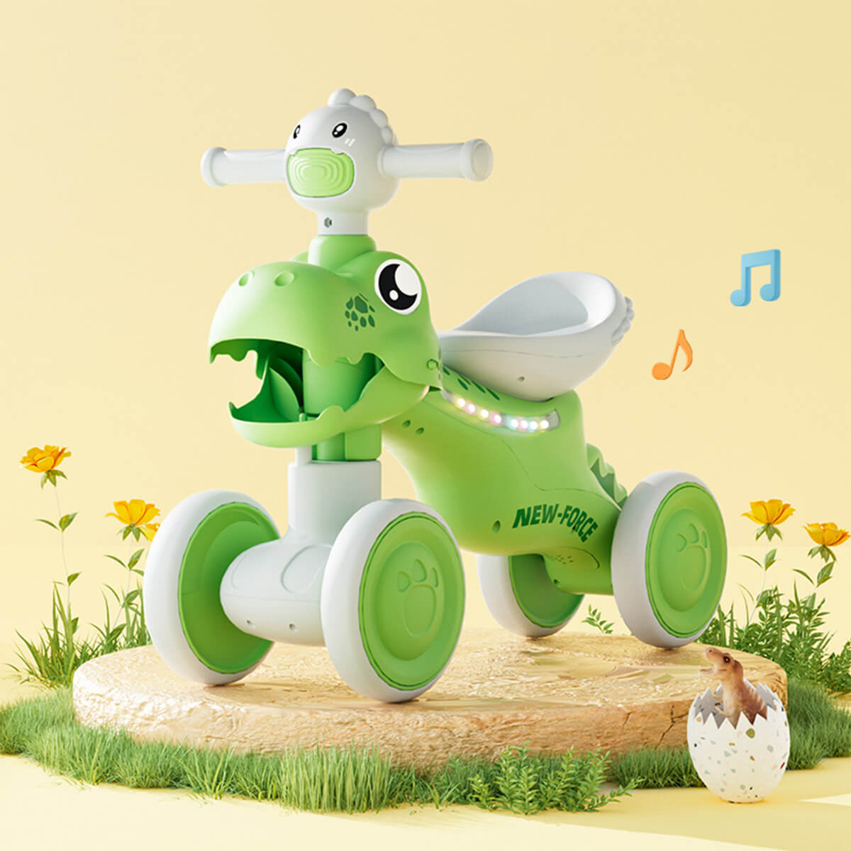 Balance Bike Toddler 4 Wheels Dinosaur Bike Cute Ride On Toys with Light and Music