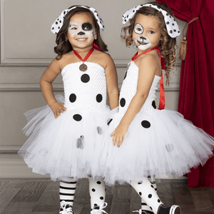 Toddler Dalmatian Costume Little Girls Dog Costume White Polka Dot Tutu Dress with Headband