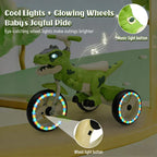 Toddler Dino Tricycle Adjustable Handlebars Ride-on Toy with Storage Basket Music and Light
