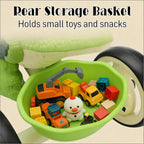 Toddler Dino Tricycle Adjustable Handlebars Ride-on Toy with Storage Basket Music and Light