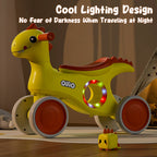 Baby Dino Balance Bike 4 Wheels Toddler First Bike Safe Steering with Light Music Birthday Gifts