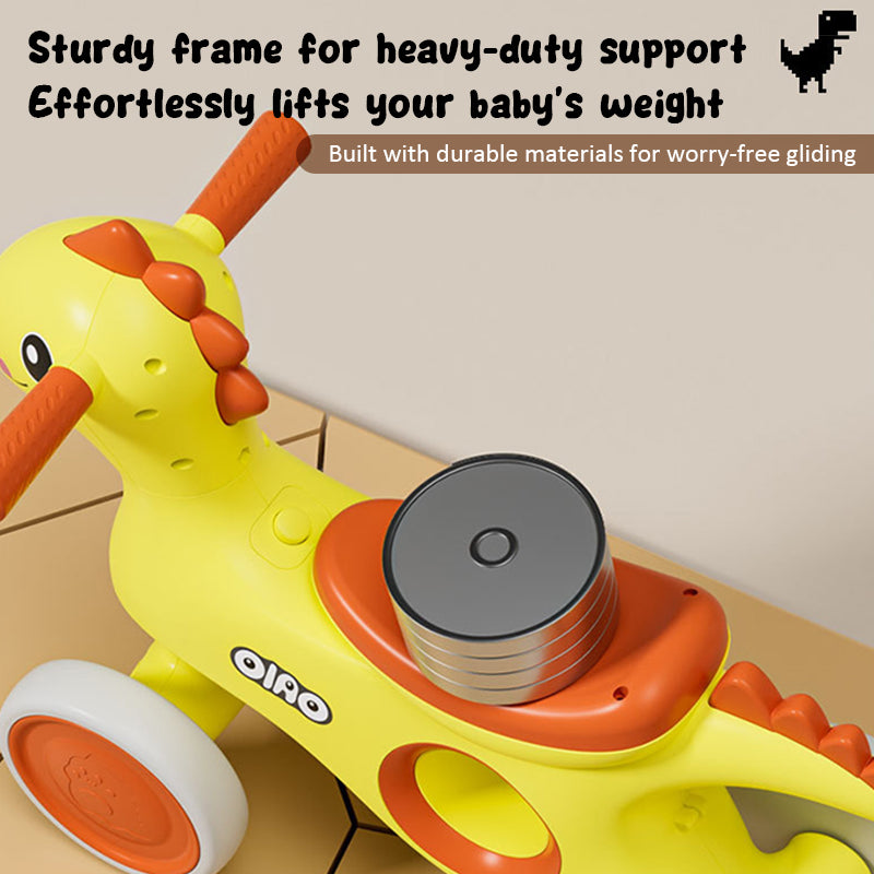 Baby Dino Balance Bike 4 Wheels Toddler First Bike Safe Steering with Light Music Birthday Gifts