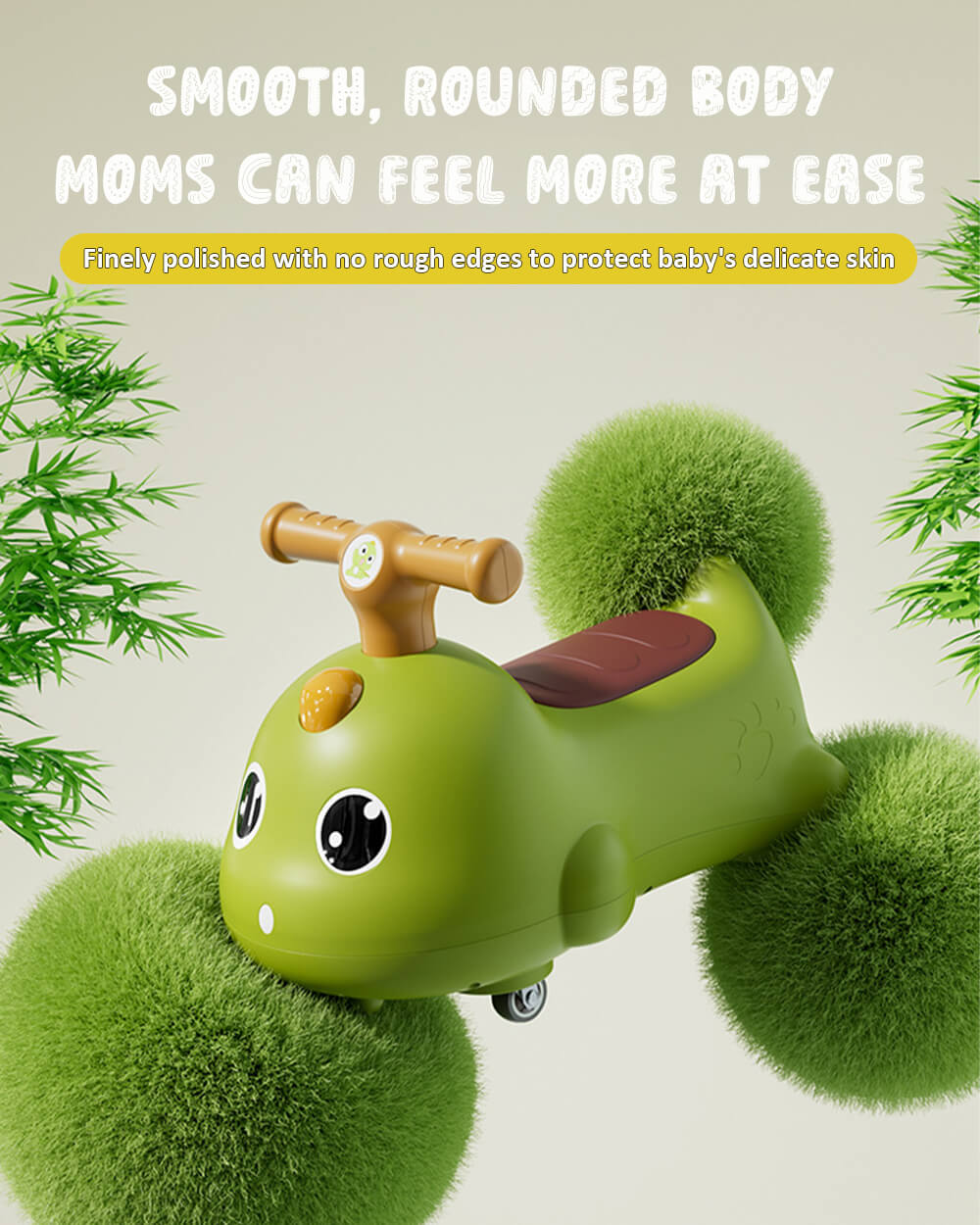 Toddler Dinosaur Wiggle Car 360° Silent wheels Anti-rollover Sliding Car with Light Music