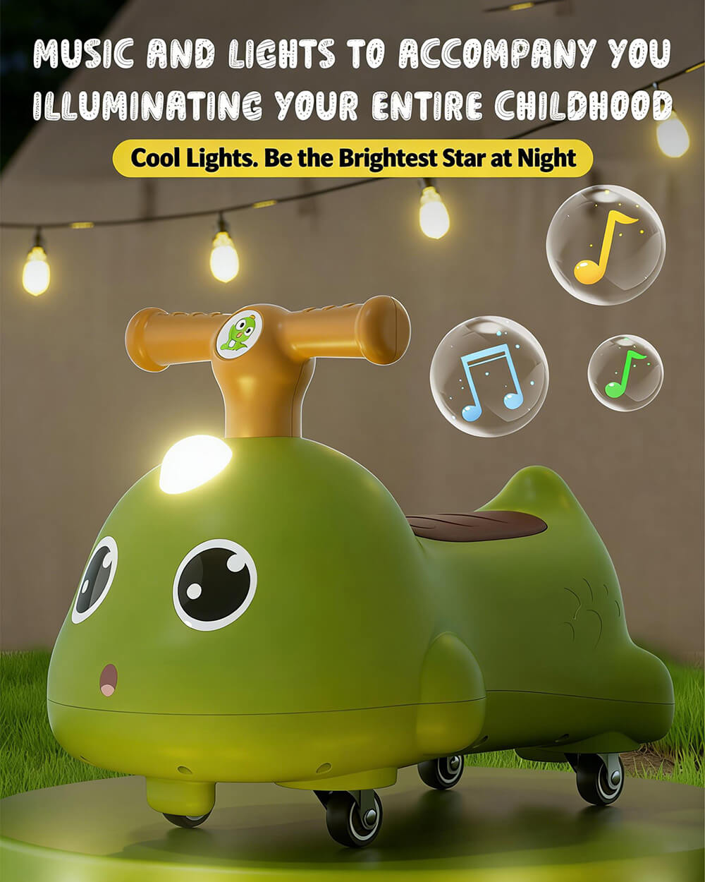 Toddler Dinosaur Wiggle Car 360° Silent wheels Anti-rollover Sliding Car with Light Music