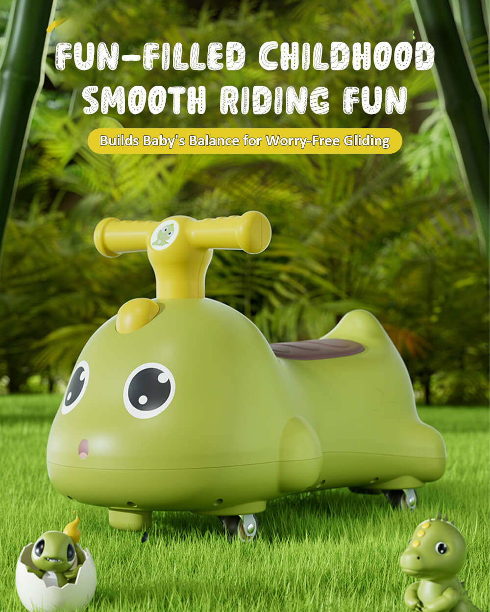 Toddler Dinosaur Wiggle Car 360° Silent wheels Anti-rollover Sliding Car with Light Music