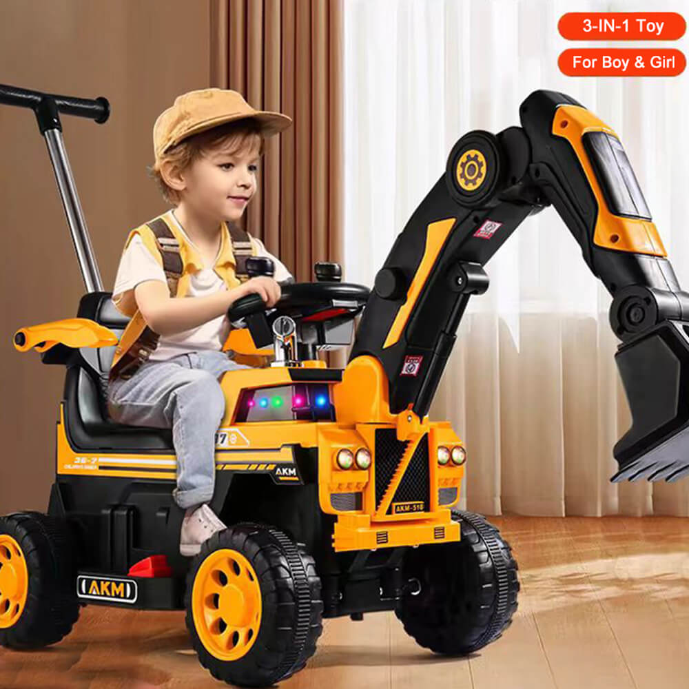 6V Electric Excavator Kids Ride-on Pedal Tractor With Power Digger & Music Sounds